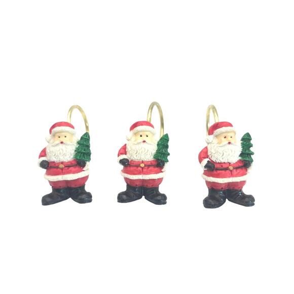 12 Santa Claus Bath Shower Curtain Hooks Resin Hand Painted 4 Different Poses - Picture 6 of 6